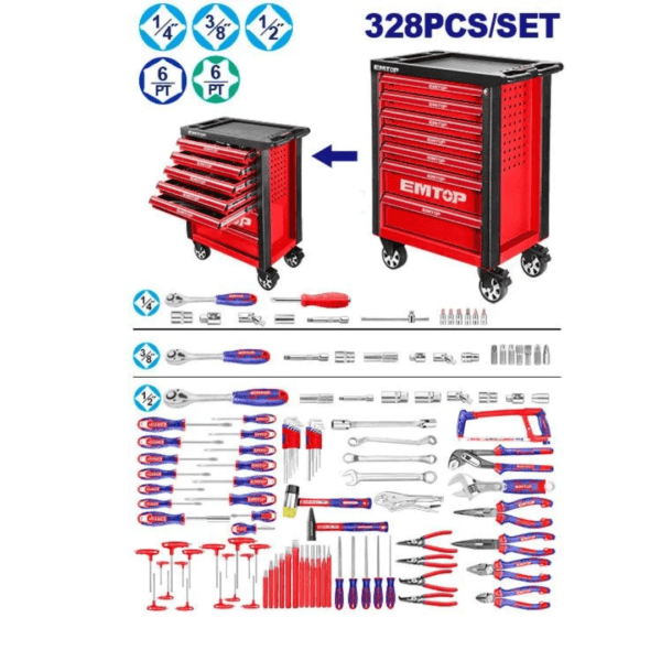 Комплет количка со 328 рачни алати Emtop EHTS03281